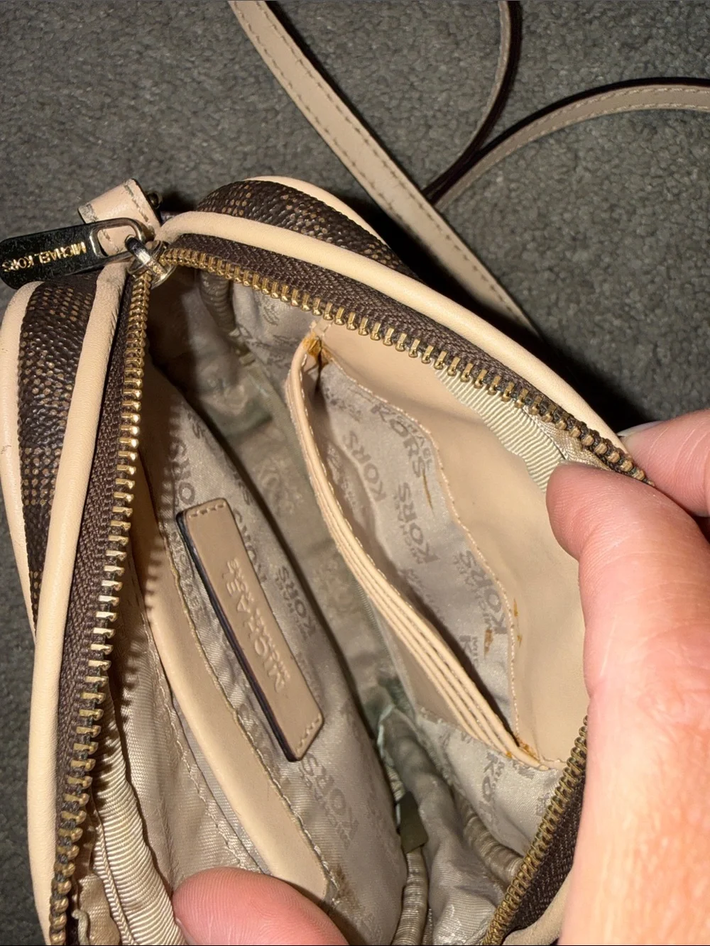 Michael Kors Brown and Tan Signature Crossbody Camera Bag